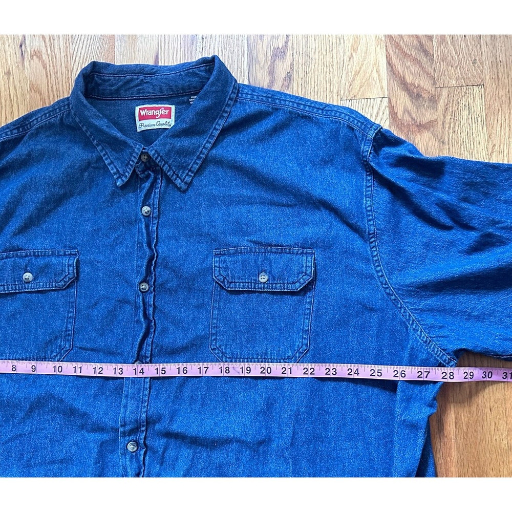 Wrangler‎ Denim Shirt Mens Size 3XL Blue Stretch Cotton Button Western Shirt - Picture 10 of 12